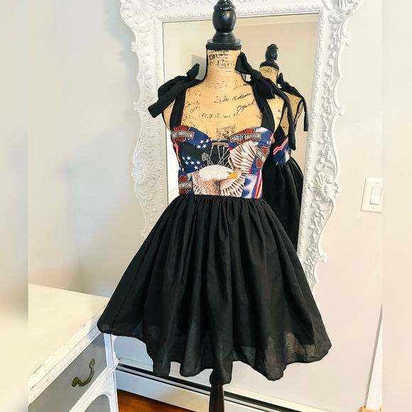 HUGE SALE New York Couture One of a Kind Reworked Harley Davidson Bustier Dress - Picture 3 of 7